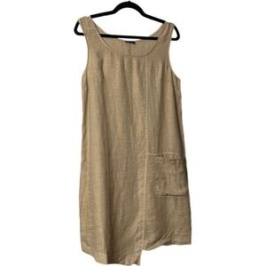 GranD Made in Greece Linen Tan Minimalist Tank Mini Dress, Size XL